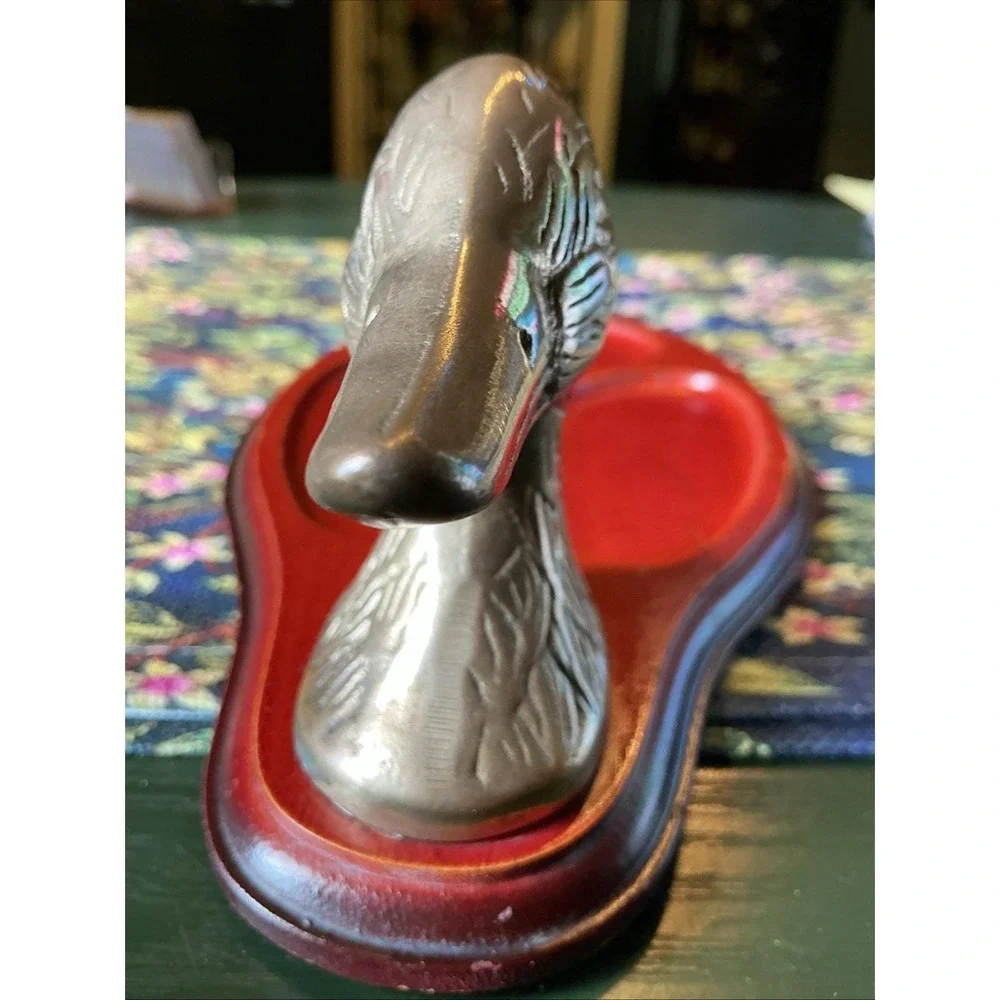 Vintage Brass Duck‎ Head Wooden Dresser Valet Tray Desk Organizer